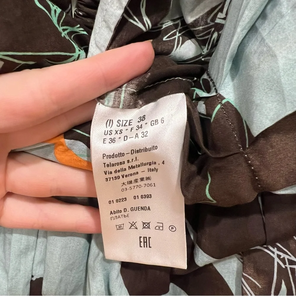 TELA Light Blue Brown Floral Maxi Dress Flowy Aqua Floral Dress XS